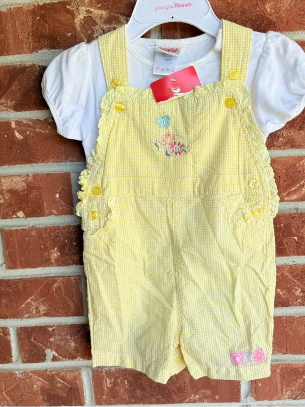 Vintage snugabye basic 24 month two piece gingham shortall set